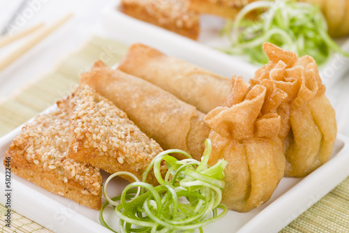 Asian Starters - Fried wontons, prawn toast and spring rolls