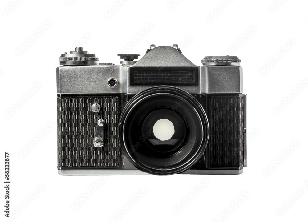 Vintage film camera on white background