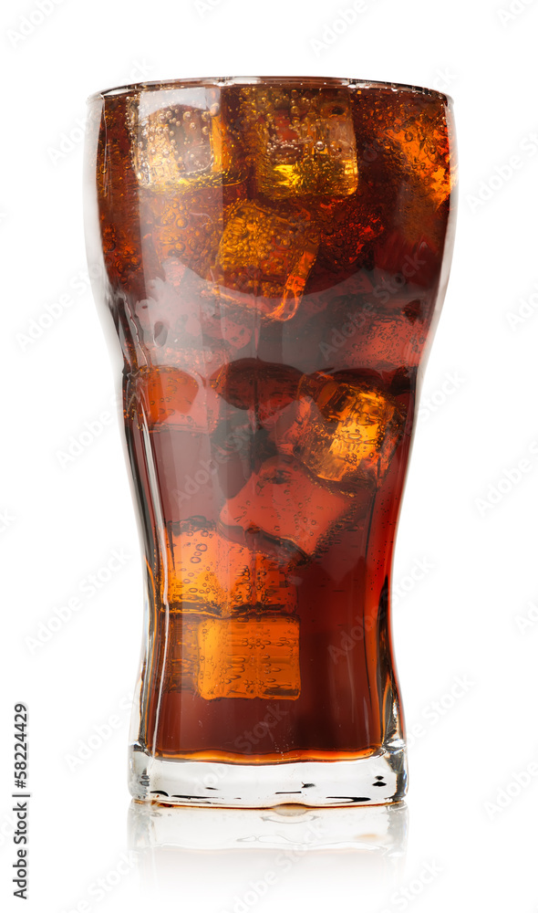 Cola with ice cubes