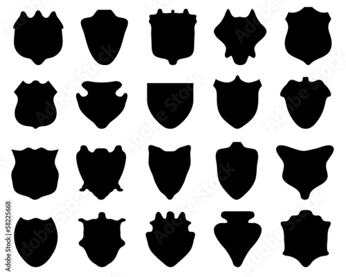 Black silhouette of shield on white background, vector