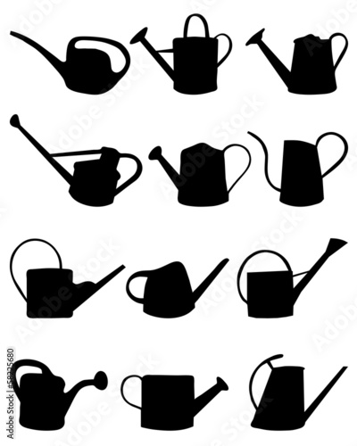 Black silhouettes of watering cans, vector illustration