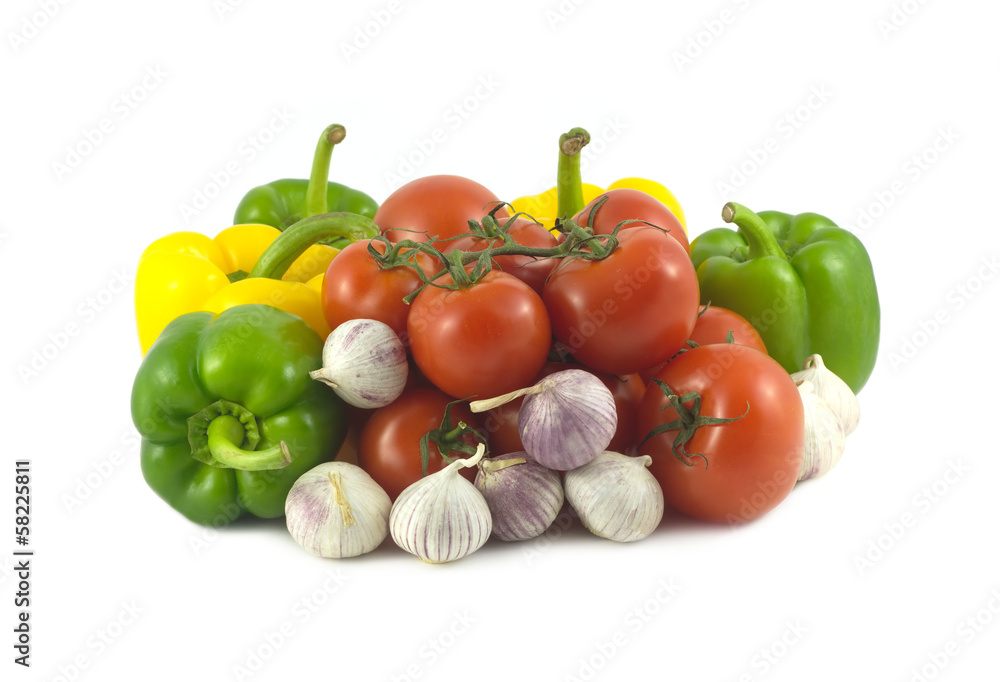 Lot of assorted ripe vegetables isolated on white close up Lot of assorted ripe vegetables isolated on white close up