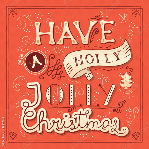 Christmas poster design with hand lettering. Vector illustration