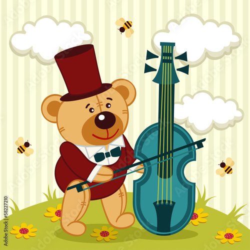 teddy bear playing on cello - vector illustration