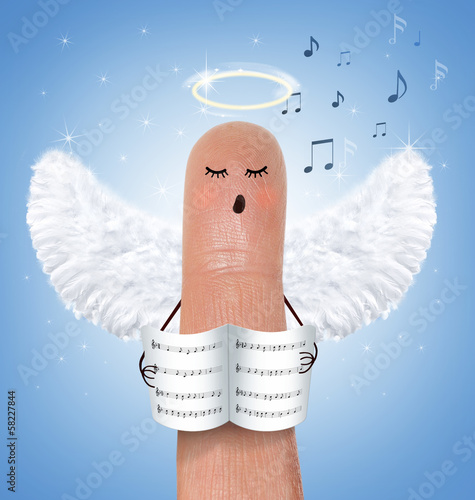 Singing angel on finger