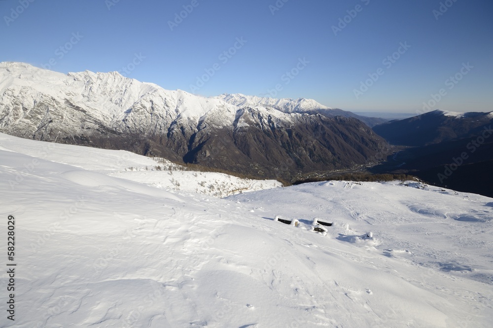 Alpine valley in winter