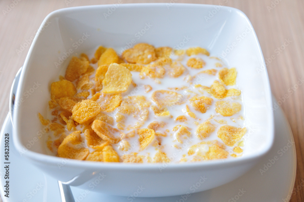 Close up Cereals with fresh milks in bowl. Close up Cereals with fresh milks in bowl.