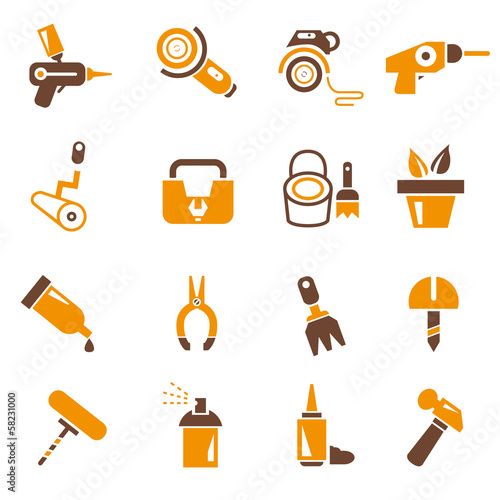 garden gadget, tools set, orange theme