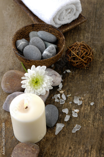 Aromatic spa set with candle  stones  flower