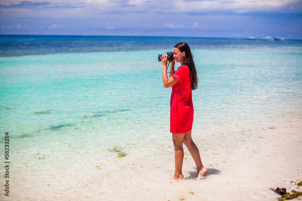 Profile of young beautiful woman photographed beautiful seascape Profile of young beautiful woman photographed beautiful seascape