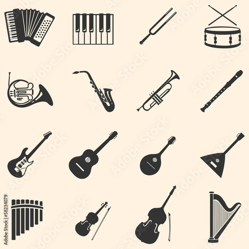 vector set of 16 musical instruments icons