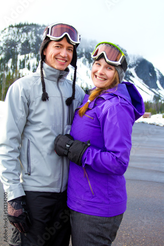Happy Snowboarding Couple