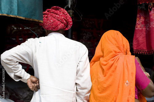 old couple, traditional costume, rural Rajasthan, India