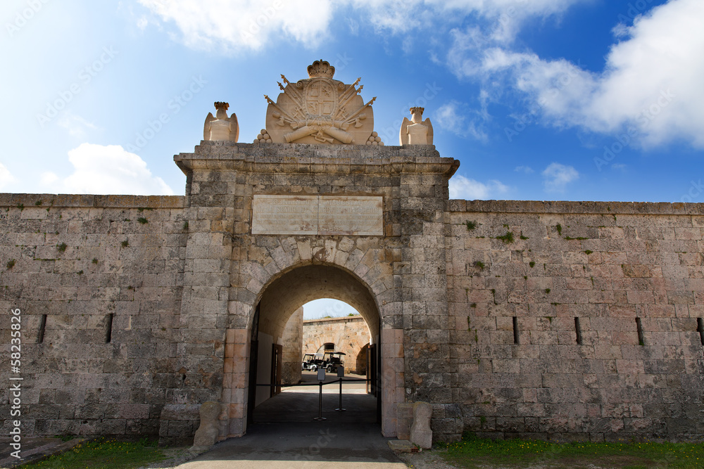Menorca La Mola Castle door in Mahon at Balearics