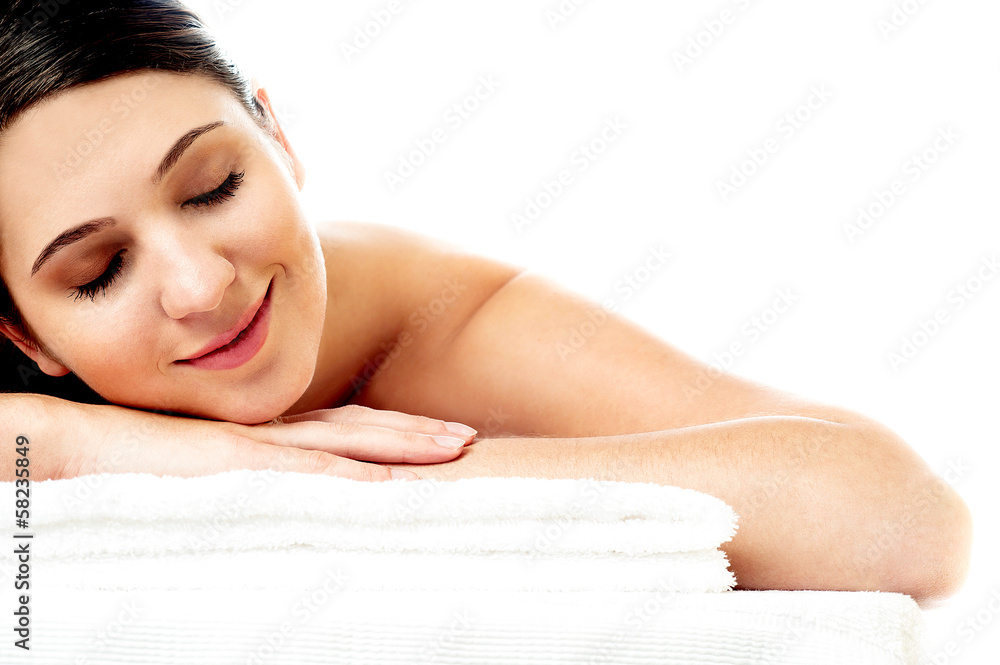 Female with closed eyes relaxng in spa salon Female with closed eyes relaxng in spa salon