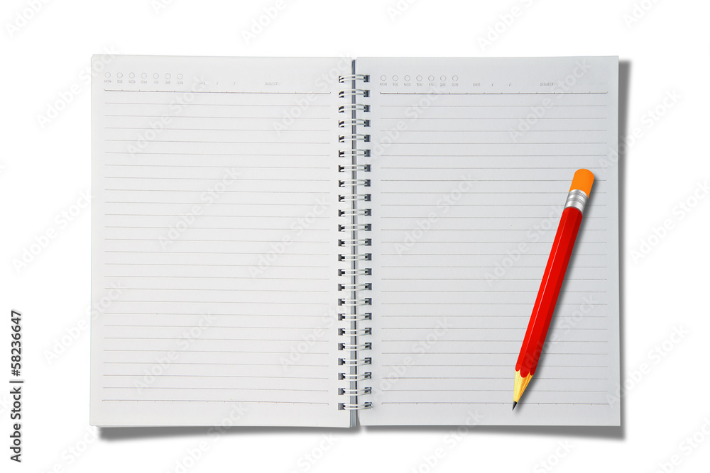 open blank notebook with red pencil open blank notebook with red pencil