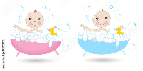 Happy cute baby in the bath vector