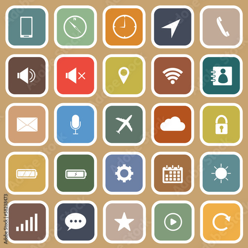 Mobile phone flat icons on brown background