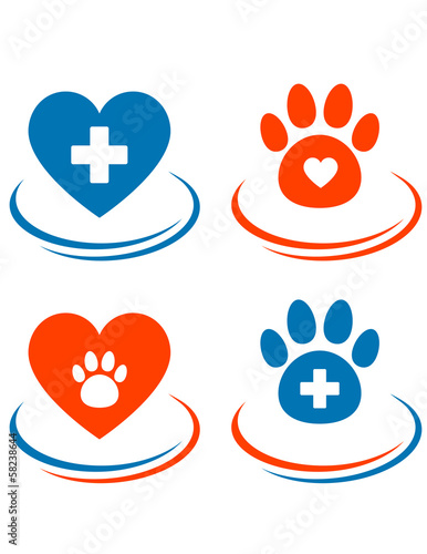 set of veterinary symbols heart, cross and paw