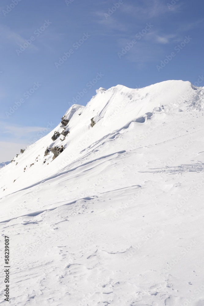 Snowcapped mountain ridge
