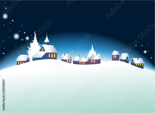 Winter background with cartoon houses