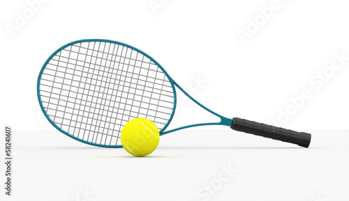 Blue tennis racket with ball © pupes1