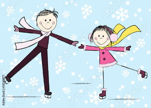 Funny girl with boy on winter background