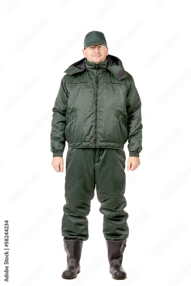 Worker in winter vest and pants. Worker in winter vest and pants.
