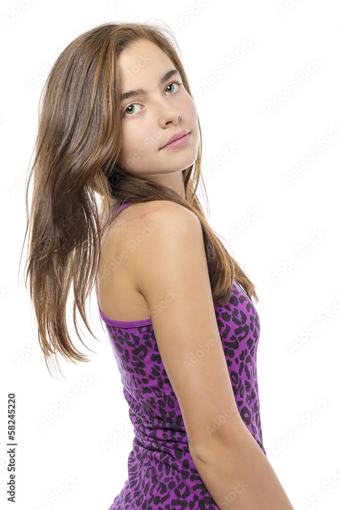 studio portrait of lucky teenager girl, isolated on white studio portrait of lucky teenager girl, isolated on white