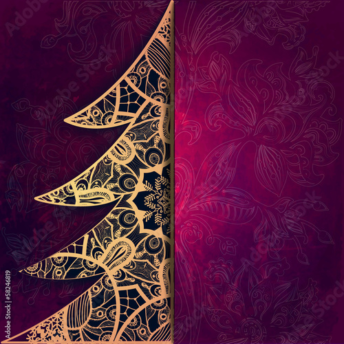 Christmas greeting card with decorative tree from lace.