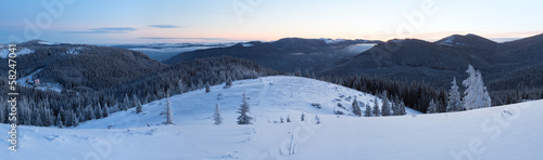 Predawn winter mountain panorama (Carpathian, Ukraine). © wildman