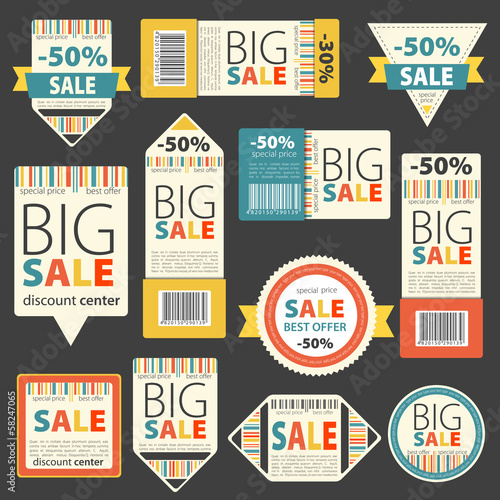 Set of Color sale vintage signs/labels