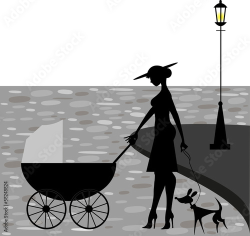 mamma a passeggio con carrozzina