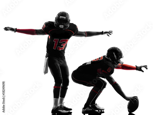 two american football players on scrimmage silhouette