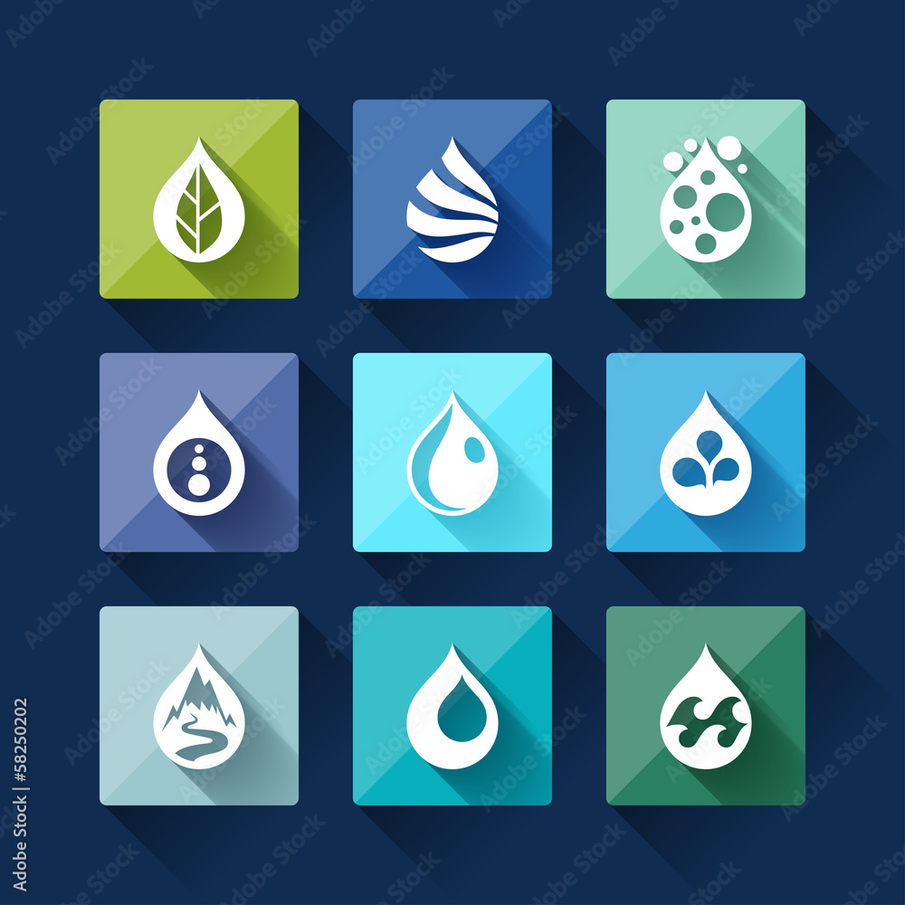Water drop icons in flat design style. Water drop icons in flat design style.