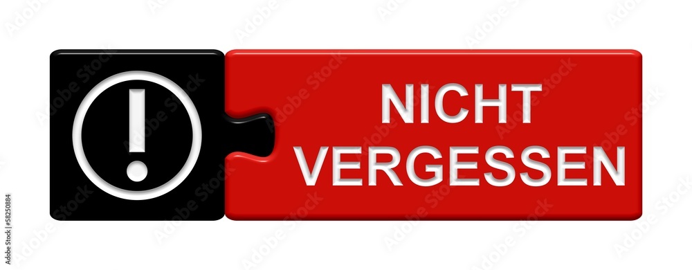 Puzzle-Button schwarz rot: Nicht vergessen Puzzle-Button schwarz rot: Nicht vergessen