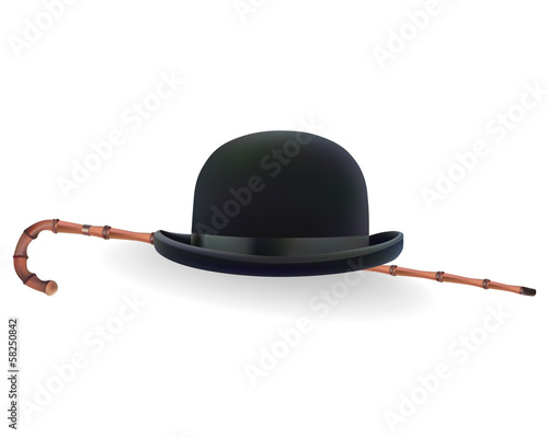 bowler hat and bamboo cane