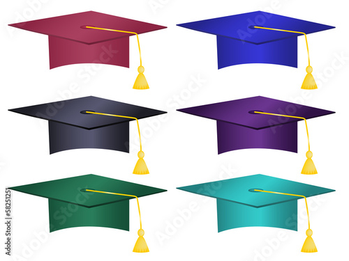 Multiple Colored Graduation Hats Vector
