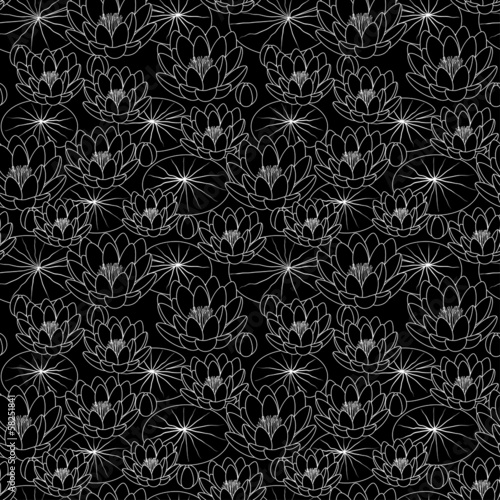 Seamless pattern - Pond with lilies, vector illustration