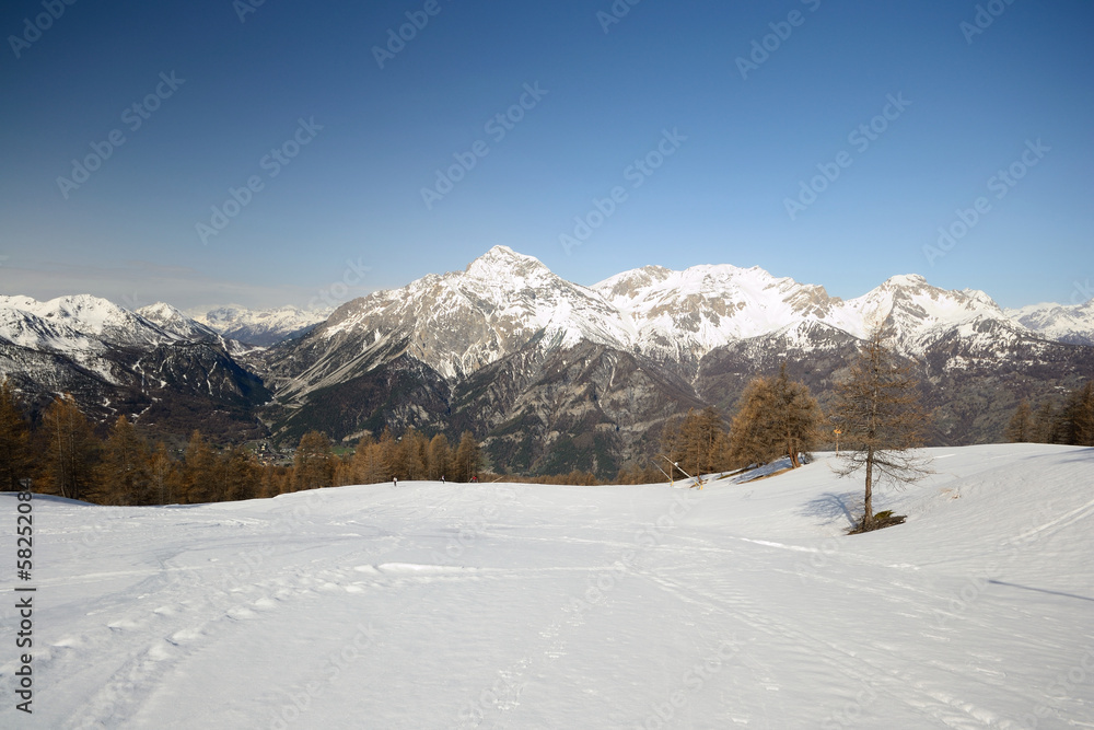 Idyllic alpine panorama in winter