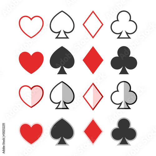 Set of hearts, clubs, spades and dimonds icons, card suit