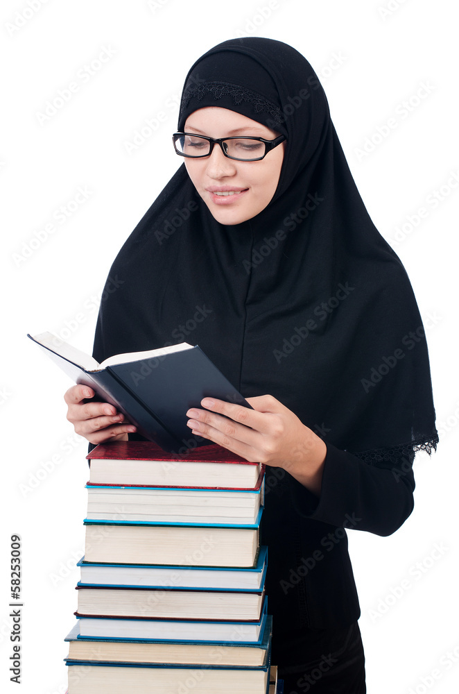 Young muslim female student with books