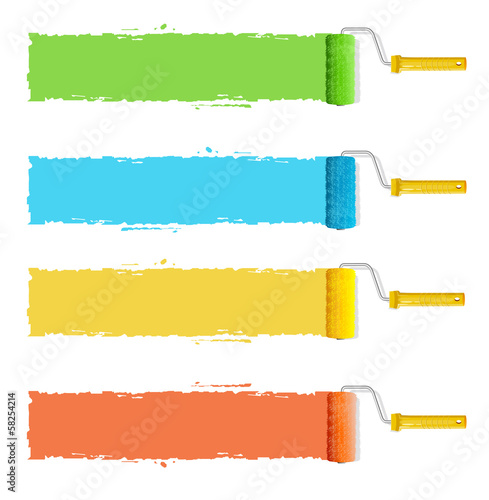 Vector roller brushes with colors paint for text