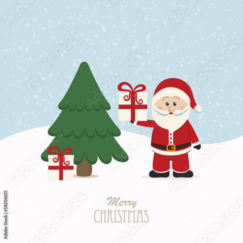 santa claus hold gift snowy background