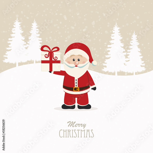 santa claus hold christmas gift snowy background