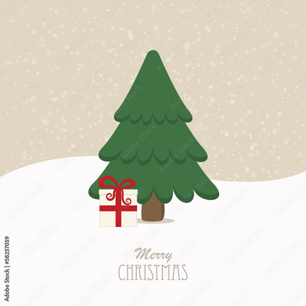 christmas tree gift snowy background