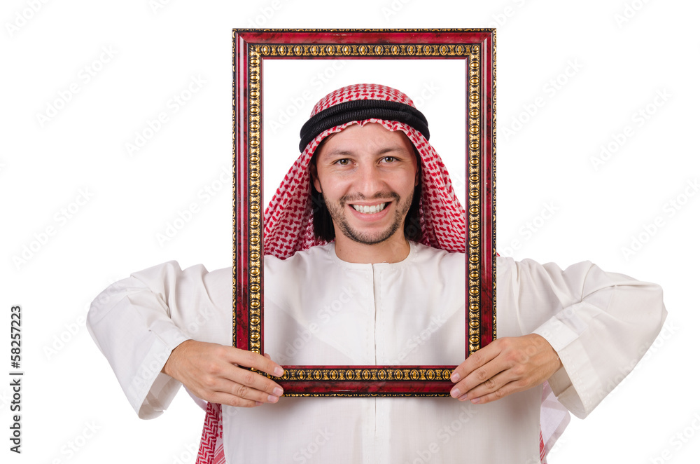 Fototapeta premium Arab with picture frame on white