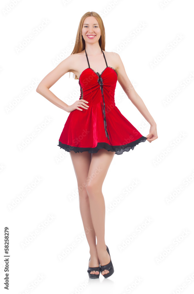 Woman in red dress in fashion concept Woman in red dress in fashion concept