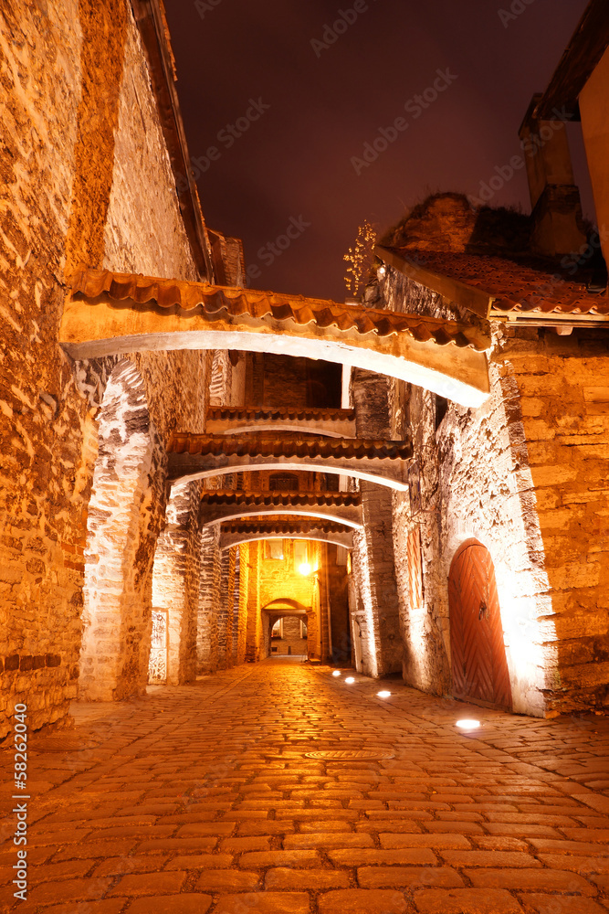 old streets night in Tallinn. Estonia. Europe
