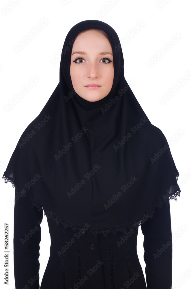 Woman with muslim burqa isolated on white Woman with muslim burqa isolated on white